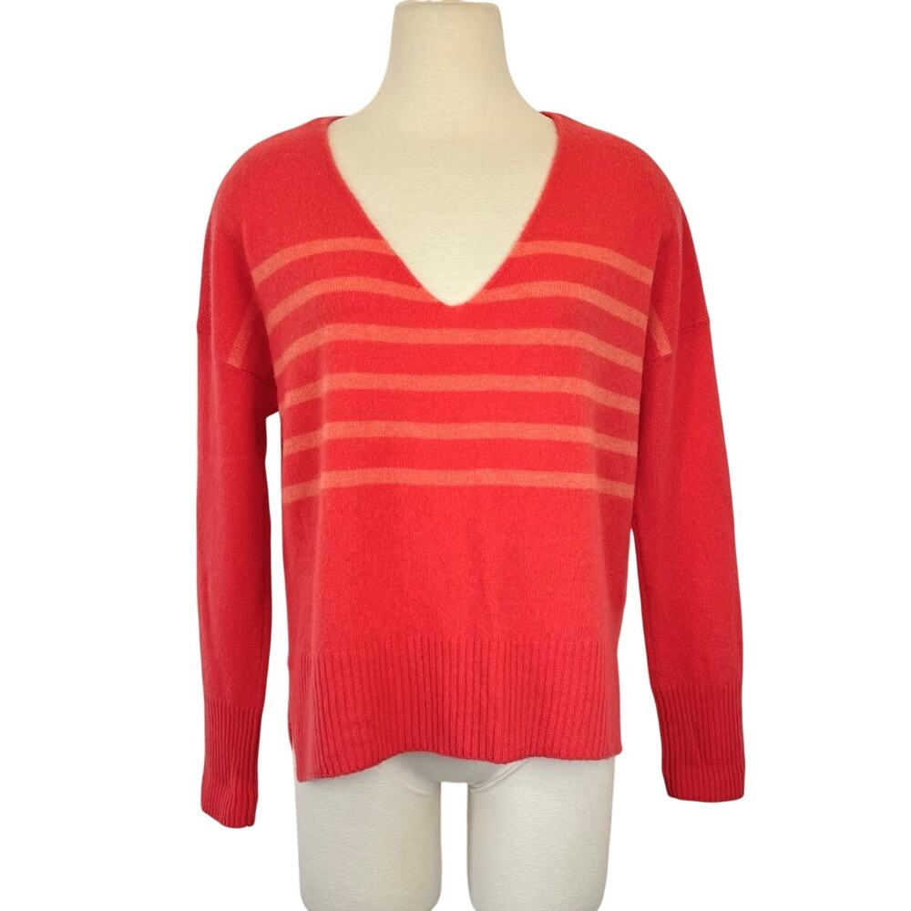 Vineyard Vines Cashmere Long Sleeve V-Neck Sweater Pullover Striped Orange S